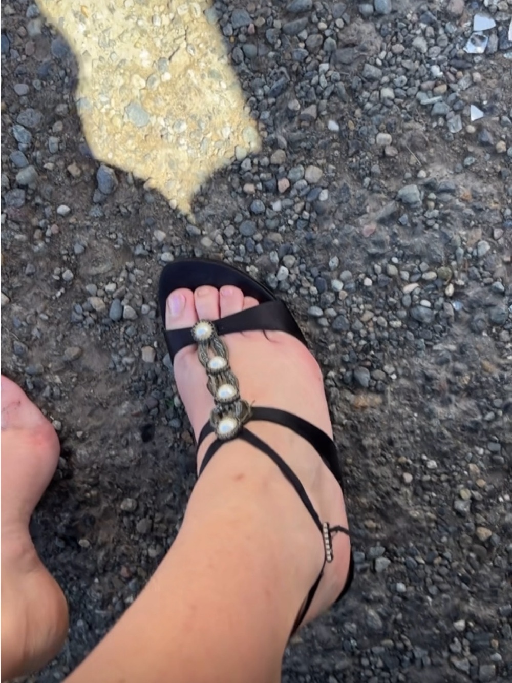 A Marineli vintage heels Women's Black Jeweled T-Strap Sandals with Ankle Wrap